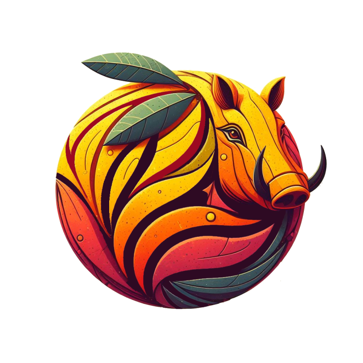 Bayou Oaks Fruit Hogs Logo. A mango and warthog blended together.