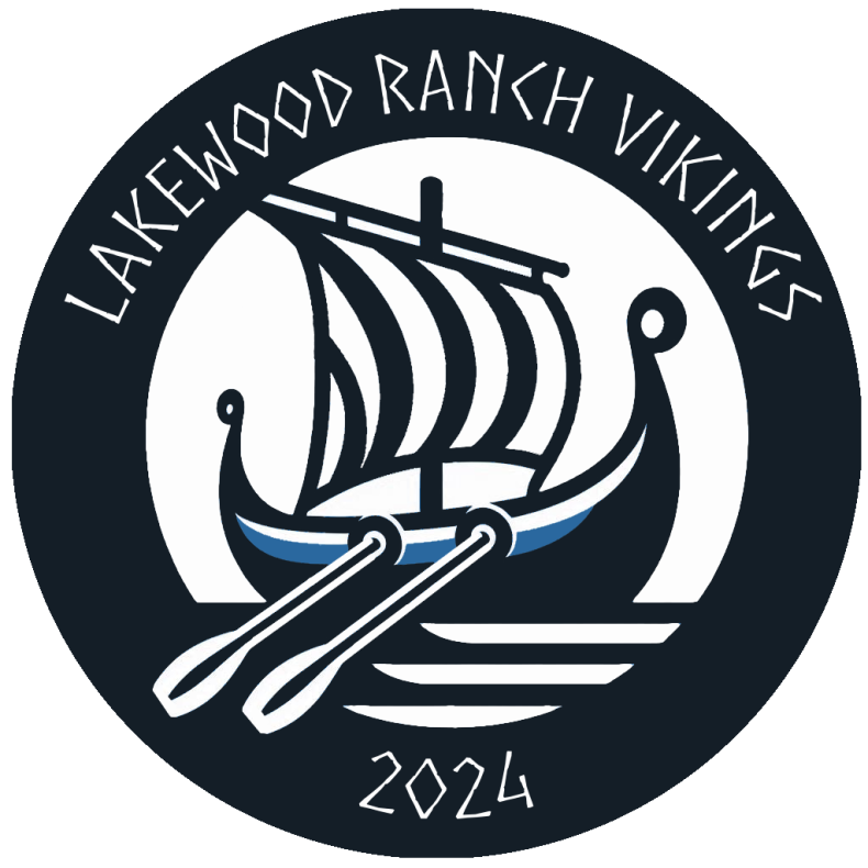 Lakewood Ranch Vikings Logo. A viking longship with oars out. Above, it reads, "Lakewood Ranch Vikings" and beneath it reads "2024"